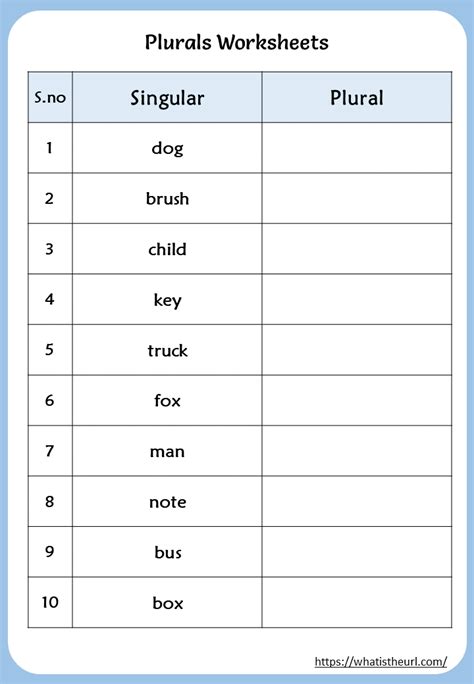 Free Printable Plural Worksheets