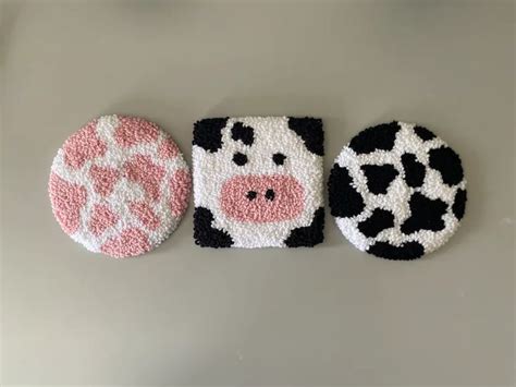 Punch Needle Cow Pattern Coaster Drink Coaster Etsy Punch