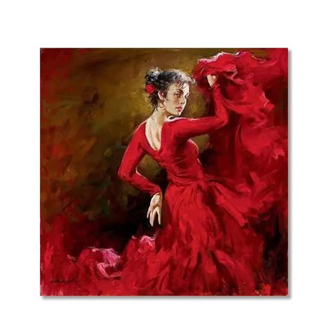 Hand Painted Spanish Dancer Oil Paintings On Canvas Lady Flamenco Figurative Art Modern Artwork