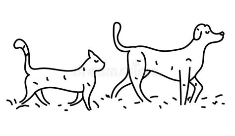 Walking Dog Cartoon Line Drawing Stock Vector - Illustration of pets, dogs: 214760548