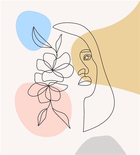 Belle Femme Et Fleurs Dans Un Style Art Minimal A Vecteur Premium