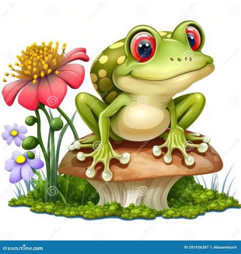 Drawing Of A Cute Frog With A Mushroom For A Children S Book Or