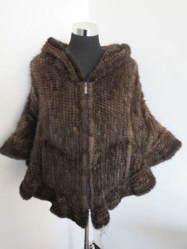 Knitted Genuine Mink Fur Cape Fur Scarf Jacket Poncho Shawl