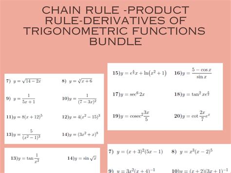 Chain Rule Product Rule Derivatives Of Trigonometric Functions Worksheets With Answers