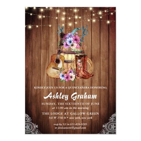 Rustic Boots Cowgirl Quincea Era Th Birthday Invitation Zazzle