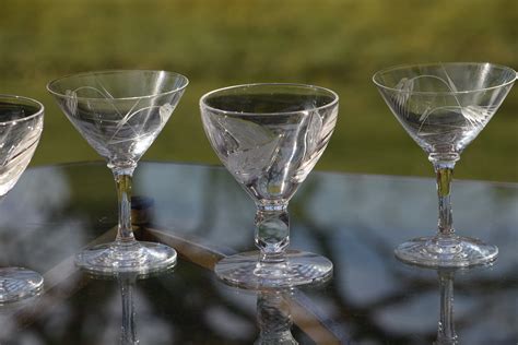 5 Vintage Etched Crystal Port Wine Dessert Liqueur Glasses 1950 S