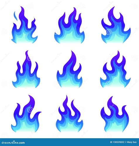 Set of Blue Fire Icons, Flat Fire Flame Vector Illustration. Collection ...