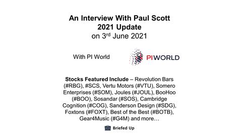 An Interview With Paul Scott 2021 Update 3rd June 2021 Briefed Up