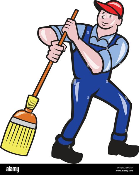 janitor cleaner sweeping broom cartoon stock vector image art alamy