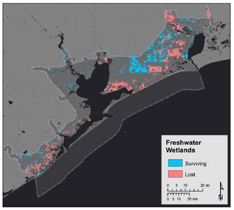 Map showing where freshwater wetlands that exist on the present ...