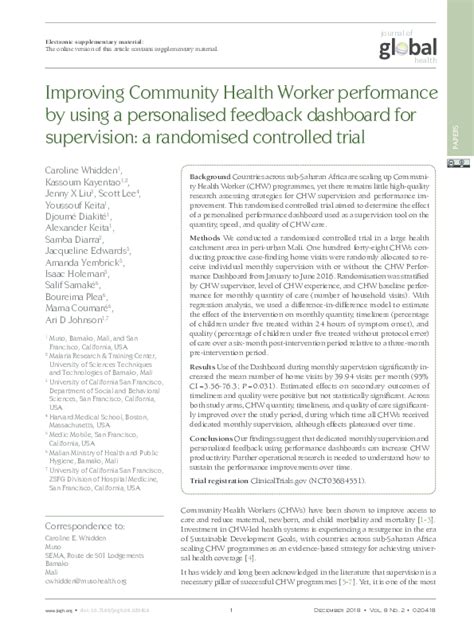 Pdf Improving Community Health Worker Performance By Using A