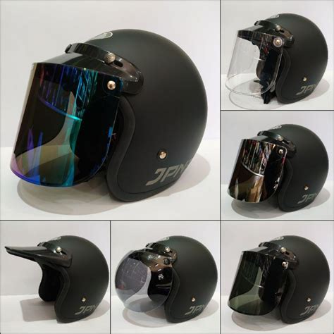 Helm Bogo Ori Jpn Retro Arc Hitam Doff Kaca Datar Flat Visor Cembung