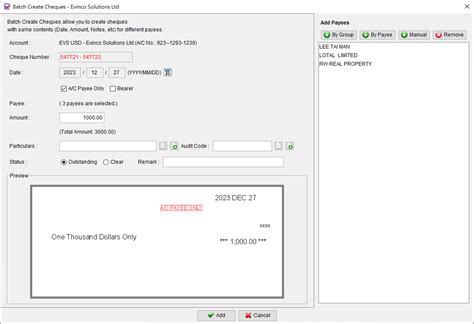 How To Create Cheque For Multiple Payees Chequesystem Help Center