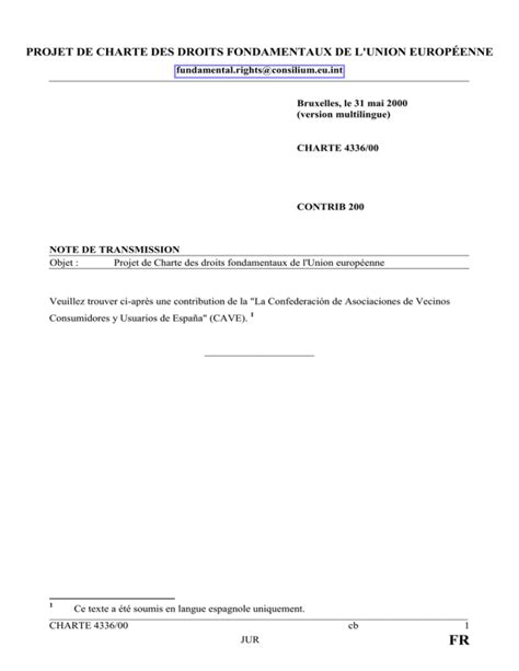 Projet De Charte Des Droits Fondamentaux De L Union