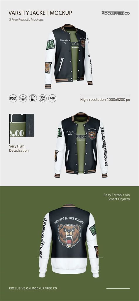 Free Varsity Jacket PSD Mockup Mockupfree Co