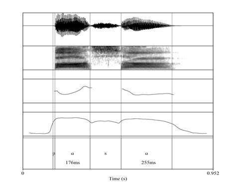 Oscillogram Spectrogram Pitch Contour And Intensity Contour Of ˈpɑsɑ Download Scientific