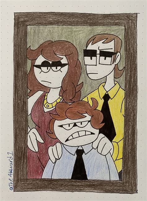 A Drawing Of Three People In Front Of A Mirror With One Man Holding The