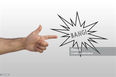 Hand Gun Gesture On Light Gradient Background Stock Photo Download