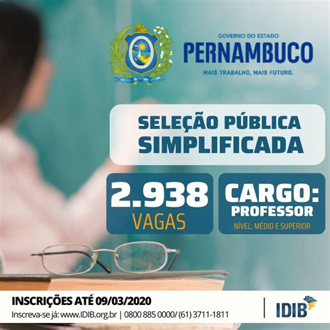 Governo de Pernambuco abre inscrições para Seleção Pública para