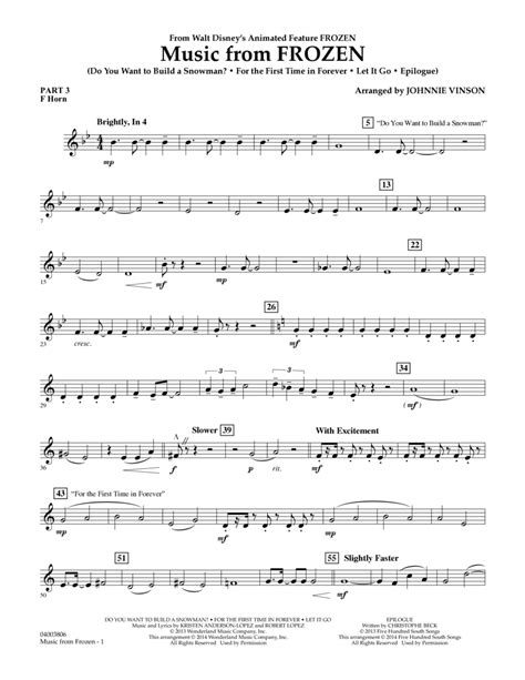 Music From Frozen Pt 3 F Horn By Johnnie Vinson Concert Band Digital Sheet Music