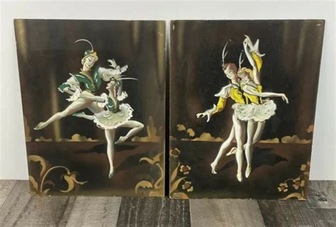 VINTAGE 1940S 1950S MCM Ballerina Paintings Unframed Signed By Artist