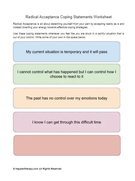 Radical Acceptance Coping Statements Worksheet Happiertherapy