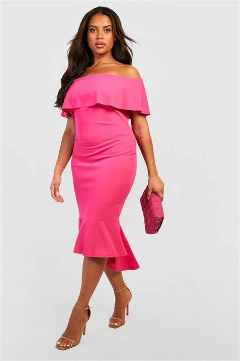 Plus Ruffle Fishtail Midi Dress Boohoo Uk