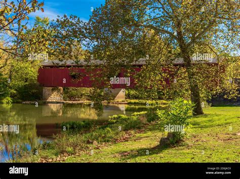 The Cataract Covered Bridge Forms The Backdrop For This Fall Scene Of