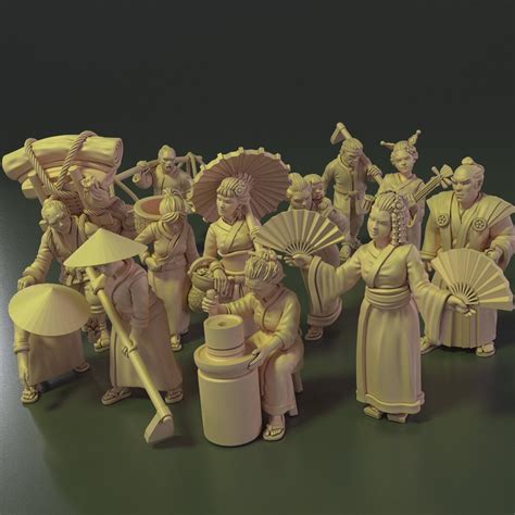 Asian Villagers Townsfolk Citizen Miniature Pack 28mm 32mm Scale