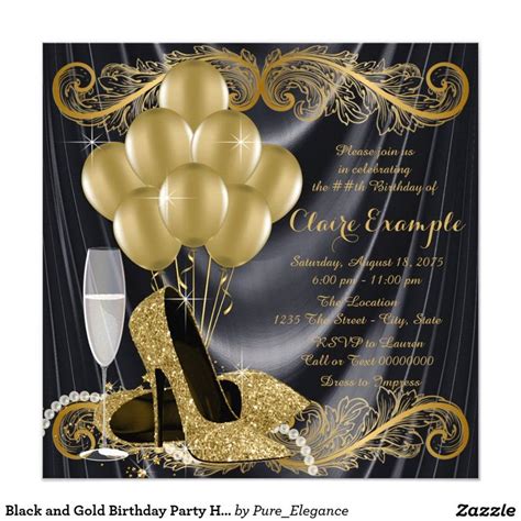 Black And Gold Birthday Party Hollywood Glamour 5 25x5 25 Square Paper