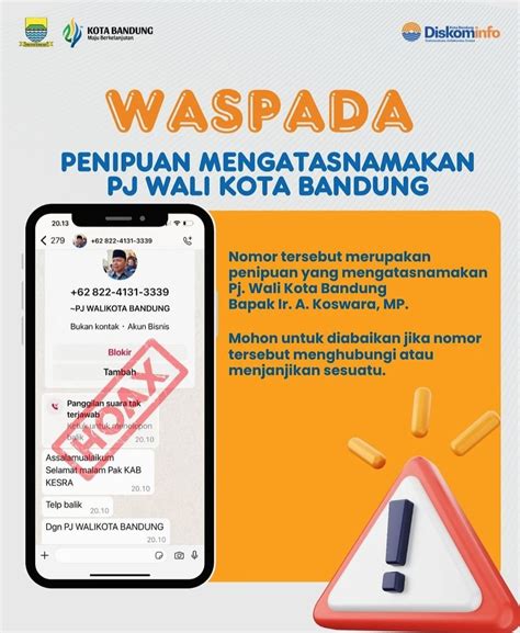 Hoaks Mengatasnamakan Pj Wali Kota Bandung Pemkot Imbau Warga Waspada