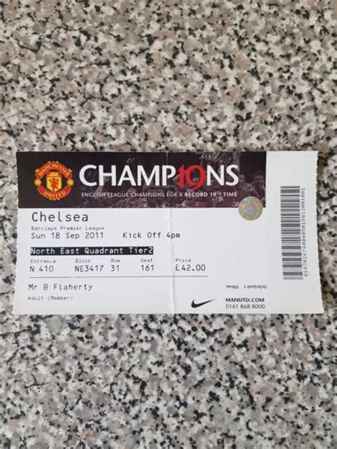 MATCH TICKET PREMIER LEAGUE MAN UTD V CHELSEA 18th sep 2011 £1.79 ...