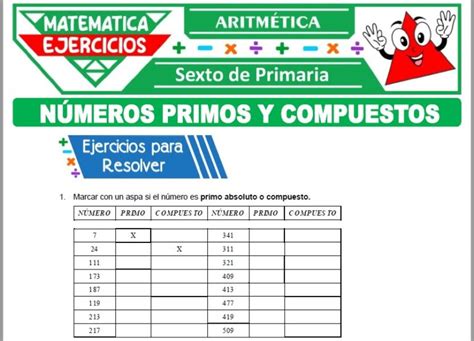 Ejercicios De Números Primos Y Compuestos Para Sexto De Primaria