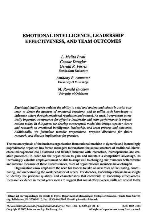 PDF Emotional Intelligence Leadership Effectiveness And Team Outcomes