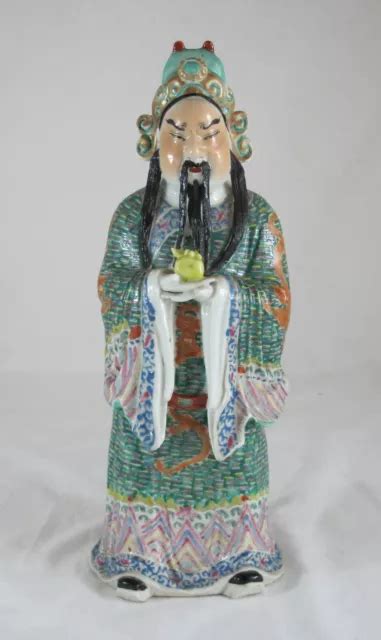 ANCIENNE STATUE CHINOISE GUANGONG En Porcelaine Famille Rose Chine