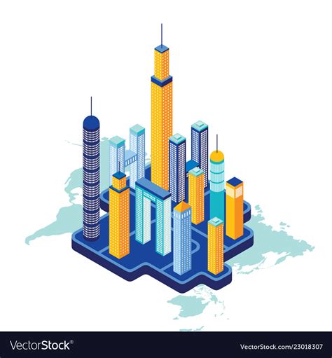 Isometric City Buildings And Architecture Vector Image