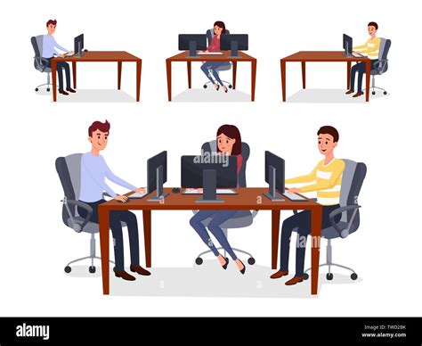 Colleagues Programmers Team Vector Illustration Happy Men And Woman