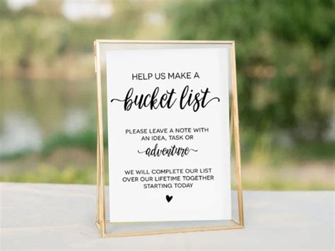 Wedding Bucket List Sign 5x7 8x10 Bucket List Etsy