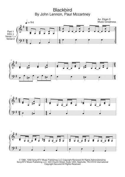 Blackbird By The Beatles Piano Solo Digital Sheet Music Sheet