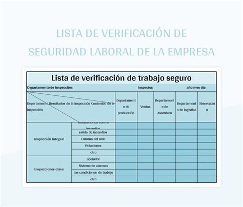 Plantilla de Excel Lista De Verificación De Seguridad Laboral De La