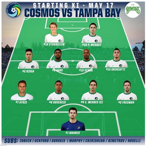 Tampa Bay Rowdies Vs New York Cosmos Confirmed Lineups First Start