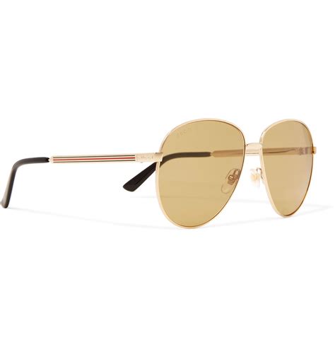 Gucci Aviator Style Enamelled Gold Tone Sunglasses In Metallic For Men Lyst