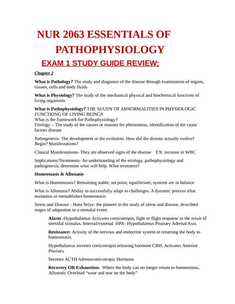 Solution Nur Essentials Of Pathophysiology Exam Study Guide