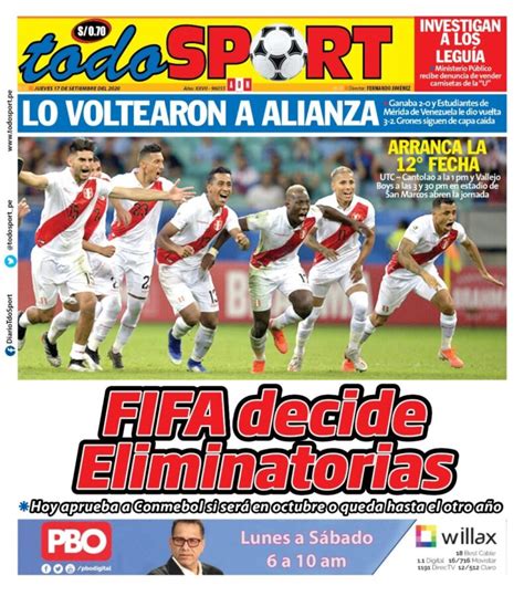 Portada Impresa Diario Todo Sport 17092020 Todo Sport