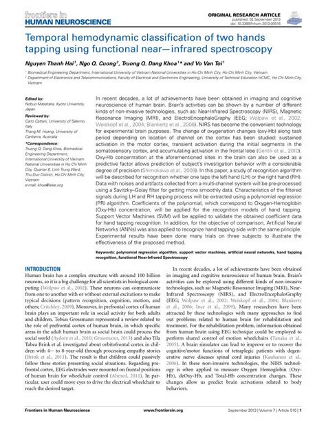 PDF Temporal Hemodynamic Classification Of Two Hands Tapping