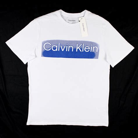 Mens Calvin Klein Graphic Logo Front Crewneck T Shirt White Sp40587845