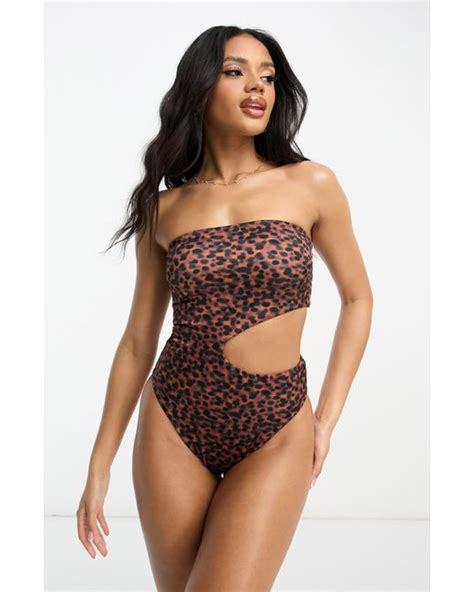 Asos Strapless Cutout One Piece Swimsuit Lyst