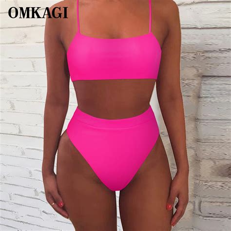 Jual PREORDER OMKAGI Women Swimsuit 2021 Solid Sexy Biquini Push Up