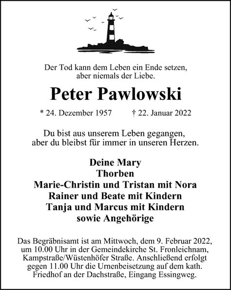 Traueranzeigen Von Peter Pawlowski Trauer In NRW De