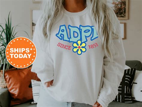 Alpha Delta Pi Outlined In Blue Sorority Sweatshirt Adpi Etsy